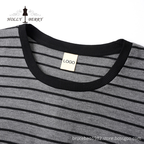 Women Blouse Long Sleeve Striped Long Sweatshirt